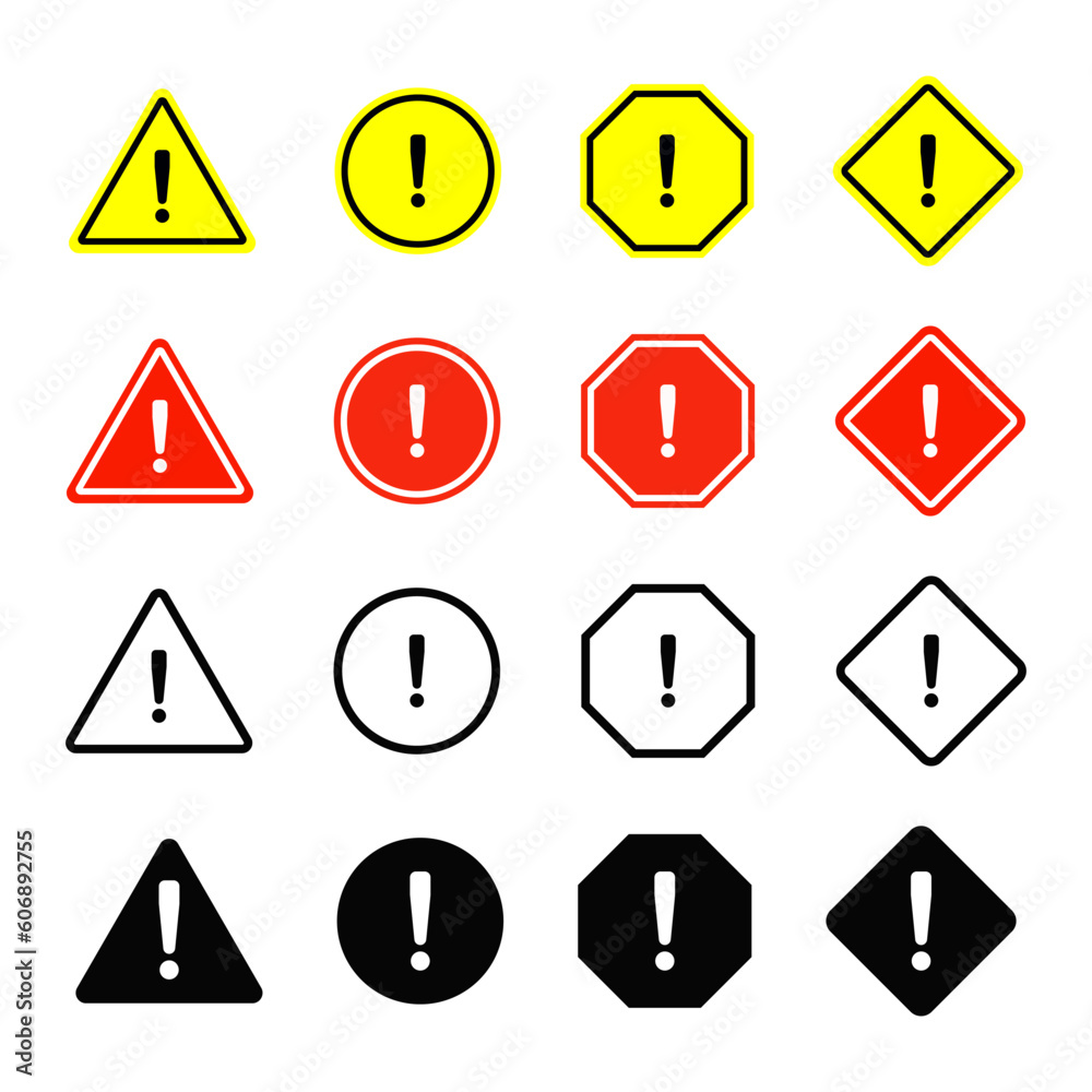 Warning sign icon set. Alert icon set. Vector illustration Warning sign icon set. Alert icon set. Vector illustration