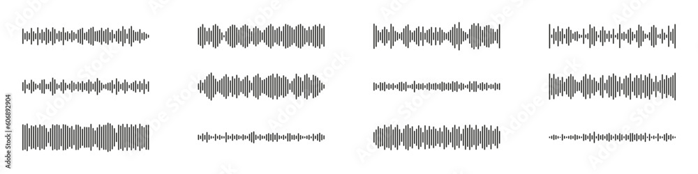 Audio wave set. Voice record icon set. Podcast sound waves set. Sound wave icon set. Vector illustration
