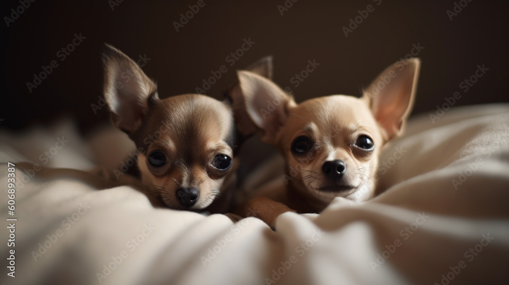 Photography of small puppies in bed. IA generative.
