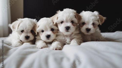 Photography of small puppies in bed. IA generative.