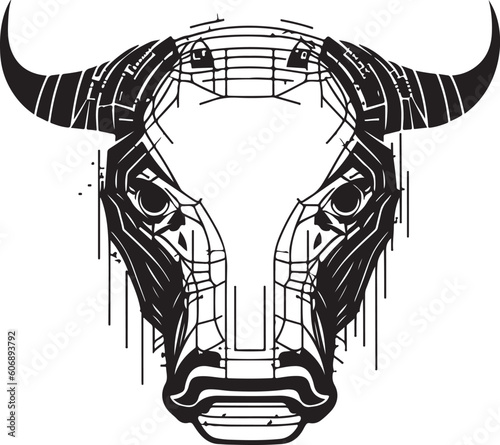 Bull head tech logo technology. Logo design regarding bull. Print design of cyber bull head.