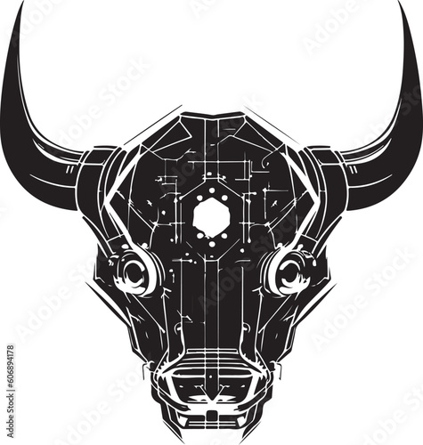 Bull head tech logo technology. Logo design regarding bull. Print design of cyber bull head.