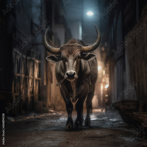 Angry bull looking at the camera created with generative ai