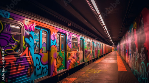 Graffiti photography in the subway with neon colors. IA gnerative. © Moon Project