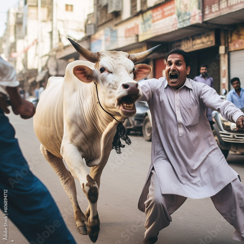 Eid ul azha angry bull on the streets created with generative ai