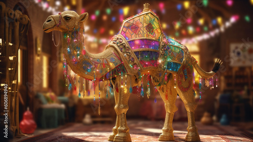 A colorful islamic design of camel  created with generative ai