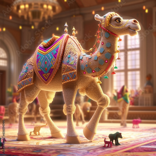 A colorful islamic design of camel  created with generative ai