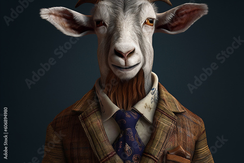 Close up shot of a Goat wearing suit - generative ai