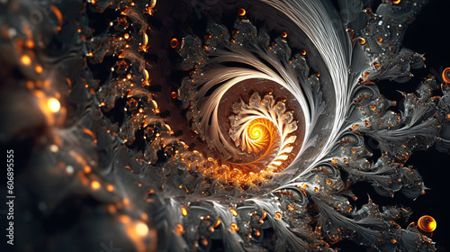 Beautifully generated mandelbrot fractals in vibrant colors of gold, silver, black and natural colors in 3D and 2D. Use as backdrops and backgrounds. Explore diverse shapes. , Generative AI, Generativ photo