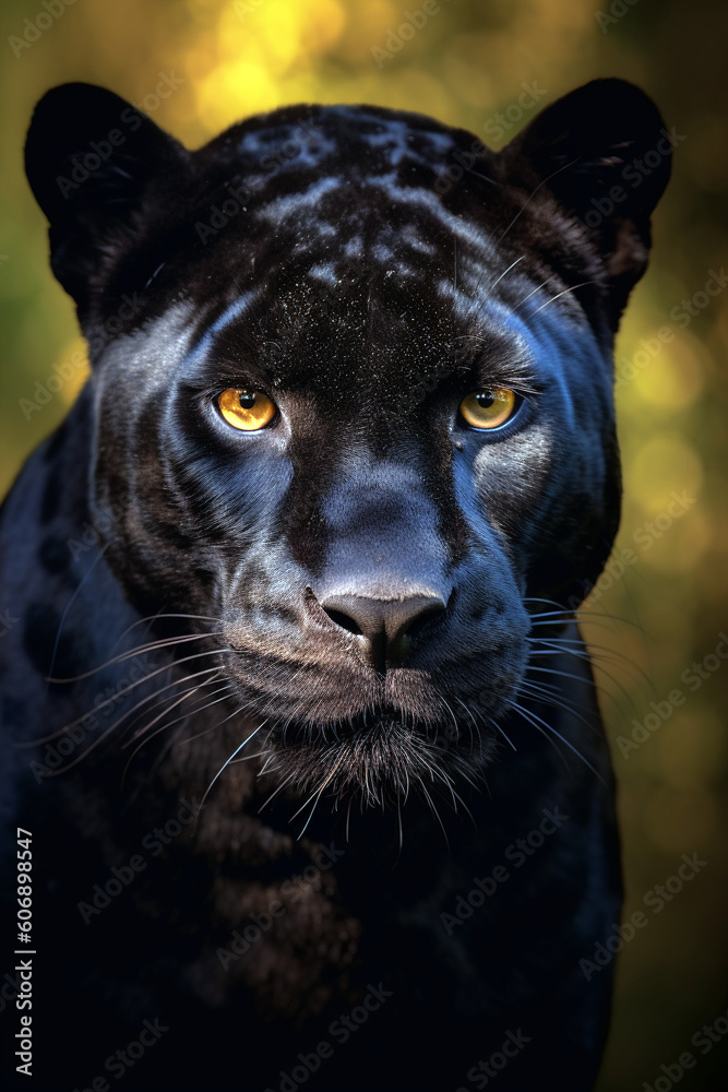 Male African Black Panther large detail of face in focus illustration realistic