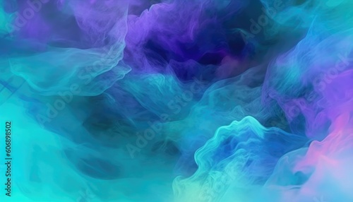 A futuristic cosmos design with abstract blue, mint, and purple smoke. (Generative AI)