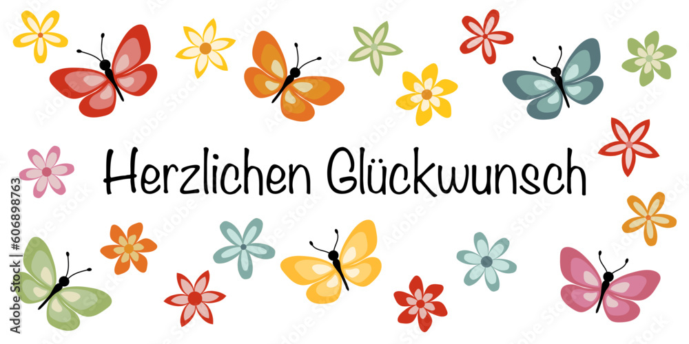 Herzlichen Glückwunsch - Schriftzug in deutscher Sprache. Grußkarte mit ...