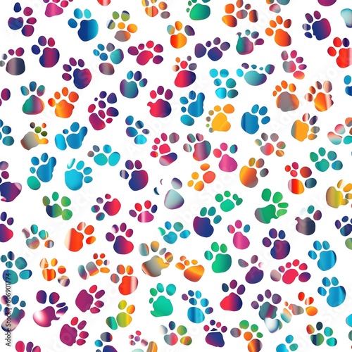 Colorful dog paws on a white background