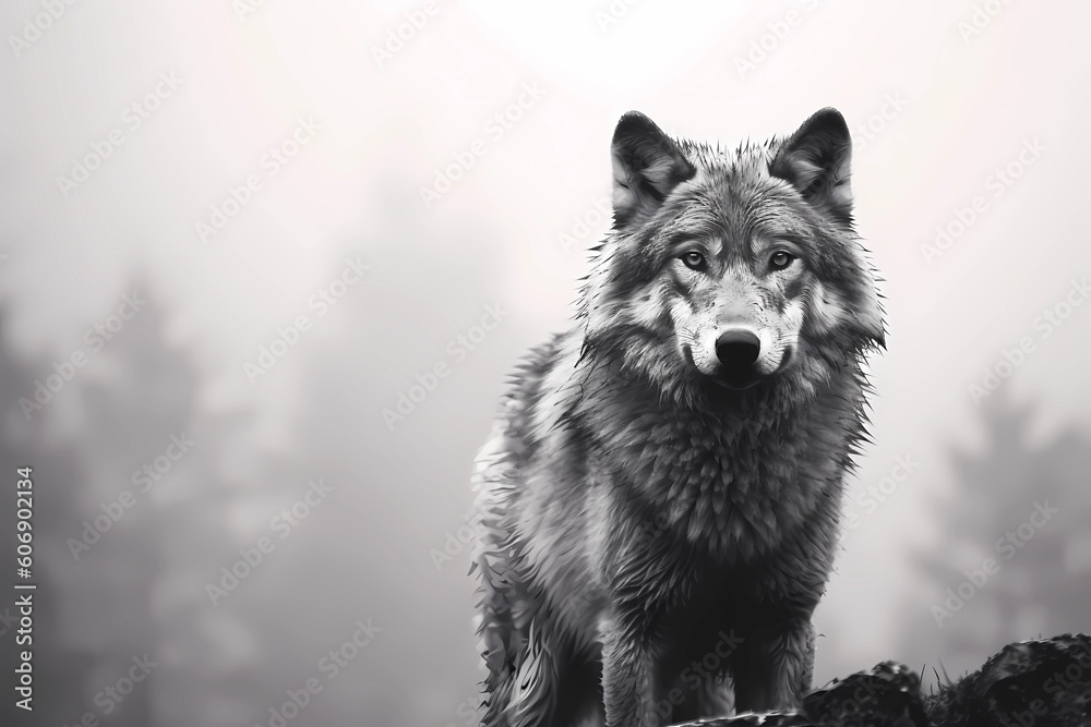 A realistic wolf in its natural habitat, majestic, fierce, wild A realistic wolf in its natural habitat, majestic, fierce, wild