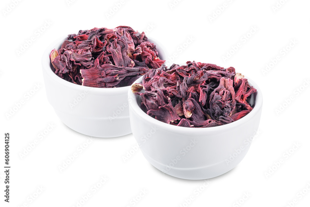 Obraz na plátně Karkade tea in a bowl on a white isolated background