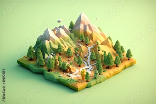 Tiny cute isometric mountaint soft smooth lighting soft color illustration Generative AI  photo