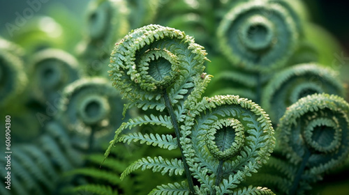 A close-up of intricate, delicate fern leaves unfurling Generative AI
