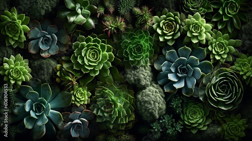 A cluster of green succulents arranged in an intricate pattern Generative AI