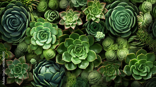 A cluster of green succulents arranged in an intricate pattern Generative AI photo