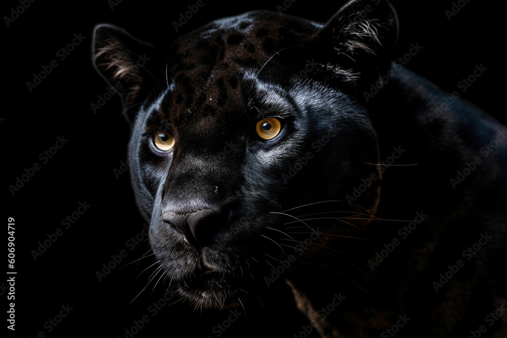 An AI generated illustration of a panther's head against a black background An AI generated illustration of a panther's head against a black background