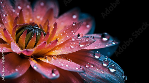 A macro view of water droplets on a petal  capturing the delicate essence of a blooming flower Generative AI