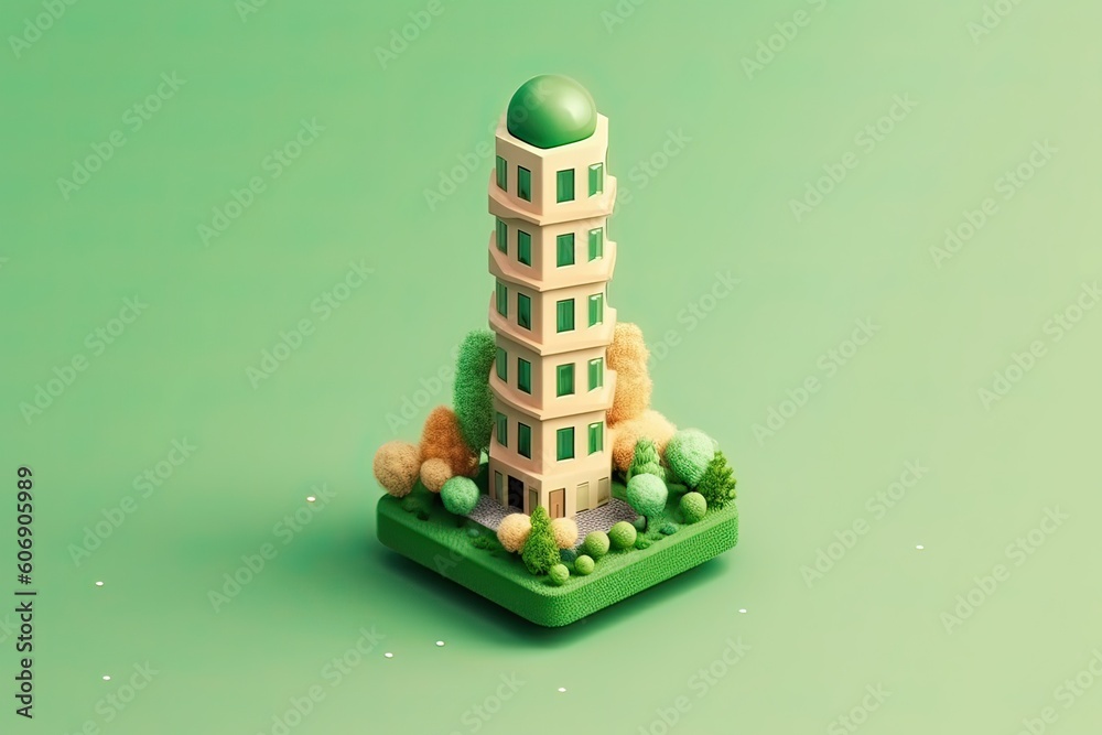 Tiny cute isometric tower soft smooth lighting soft color illustration Generative AI 