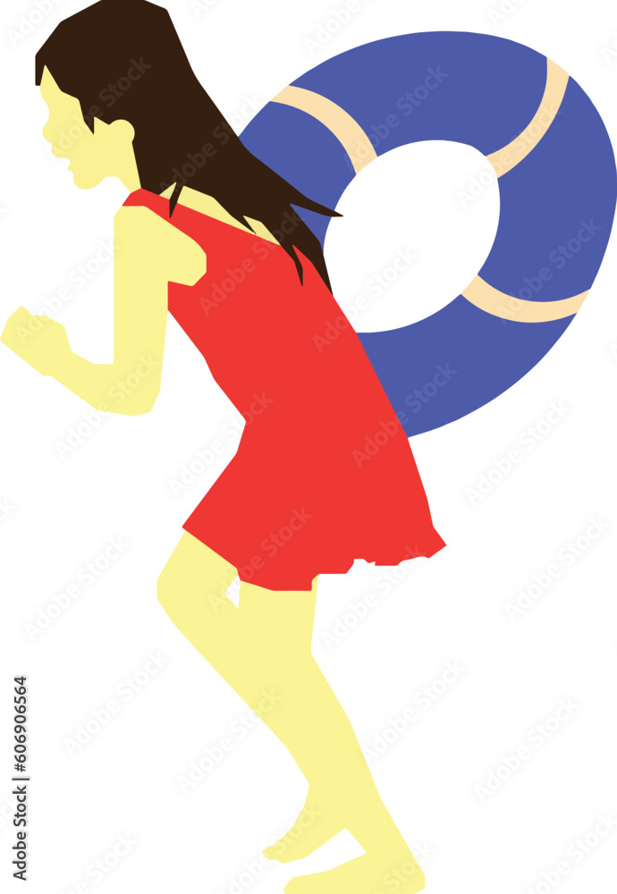 Girl Running in a Bathing Suit 2 Vector Illustration