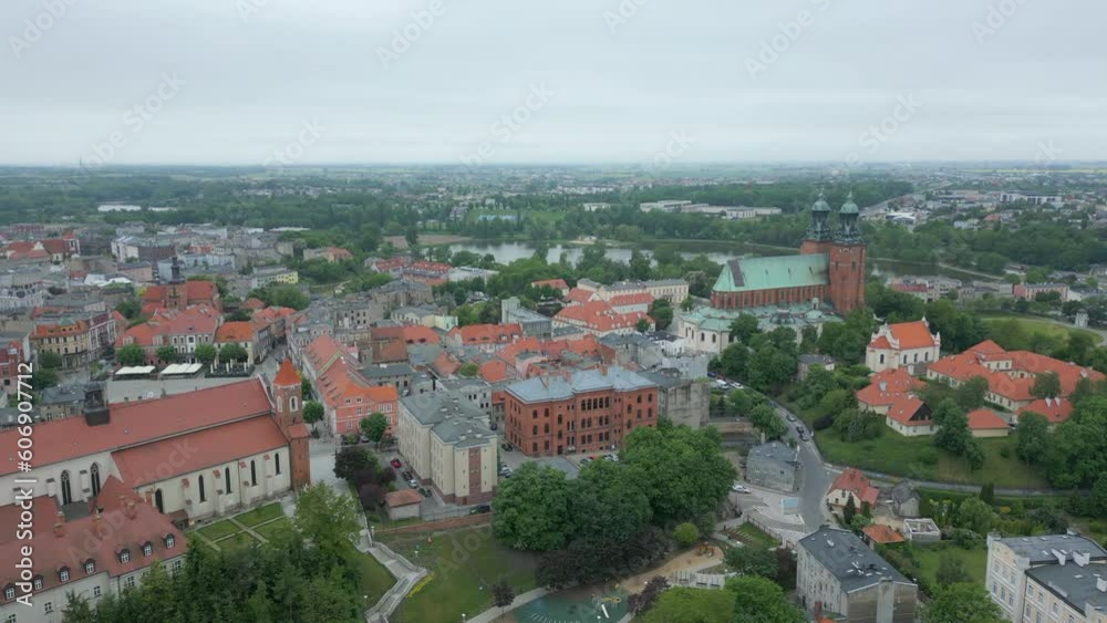 Gniezno, a city in Lesser Poland Voivodeship. Market square in the city center and architecture in the city of the former capital of Poland - Gniezno. Gniezno, a city in Lesser Poland Voivodeship. Market square in the city center and architecture in the city of the former capital of Poland - Gniezno.