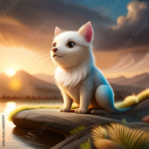 Cute white dog cartoon character 3d