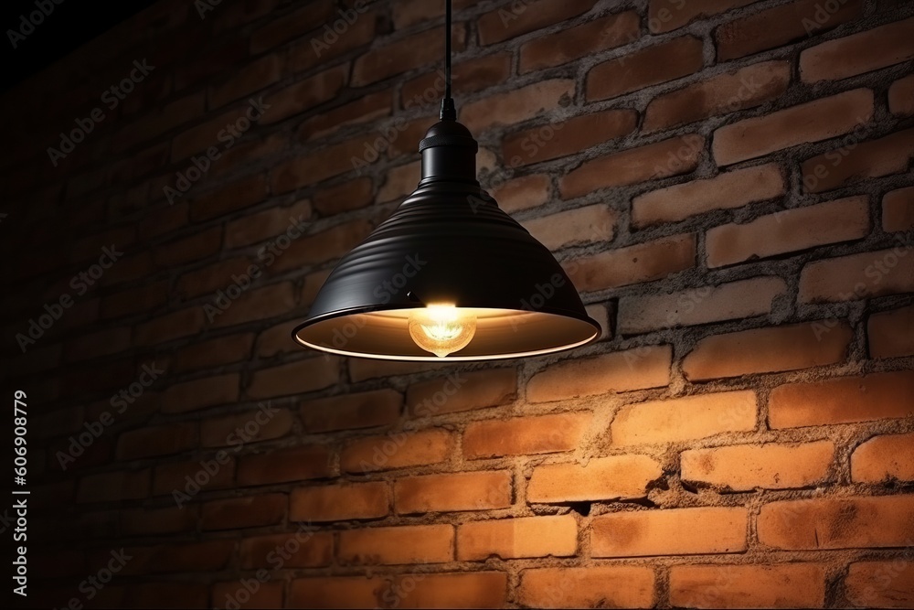Obraz premium Retro light bulb lamp and brick wall . Ai