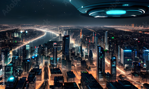 View of the futuristic city. Generative AI