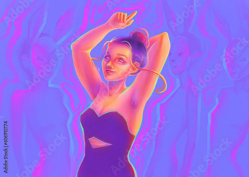 Confident girl dancing  body positive illustration
