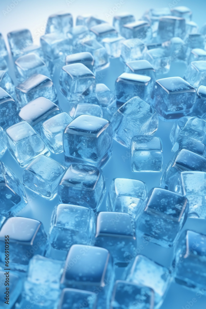 Full screen ice cubes with white gradient down to blue. AI generative Full screen ice cubes with white gradient down to blue. AI generative