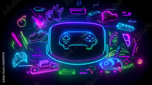 Gaming neon background. wallpaper. Generative AI