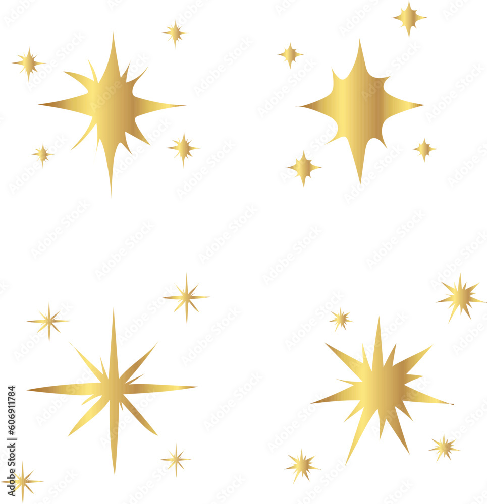 set of stars illustration. gold sparkling star collection
