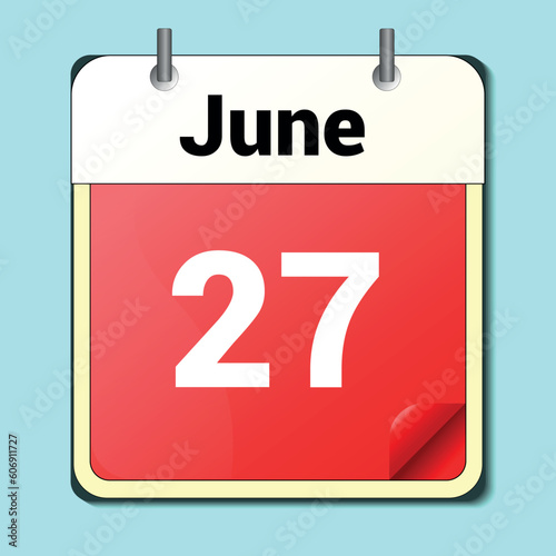 day on the calendar, vector image format, June 27