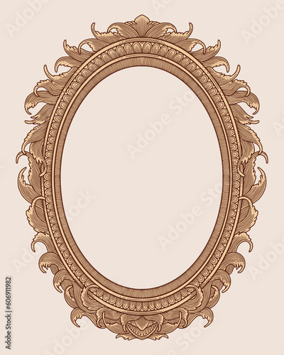 Antique frame hand drawing, vintage engraving illustration