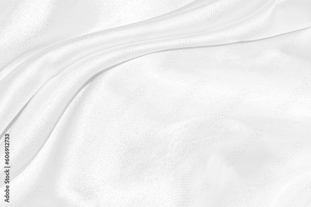 Obraz premium white silk textured cloth background,Closeup of rippled satin fabric with soft waves.