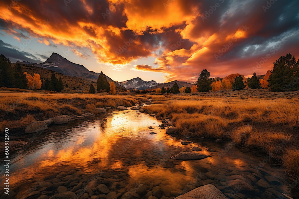 a serene landscape that showcases the harmonious coexistence of elements. Made by generative AI. a serene landscape that showcases the harmonious coexistence of elements. Made by generative AI.
