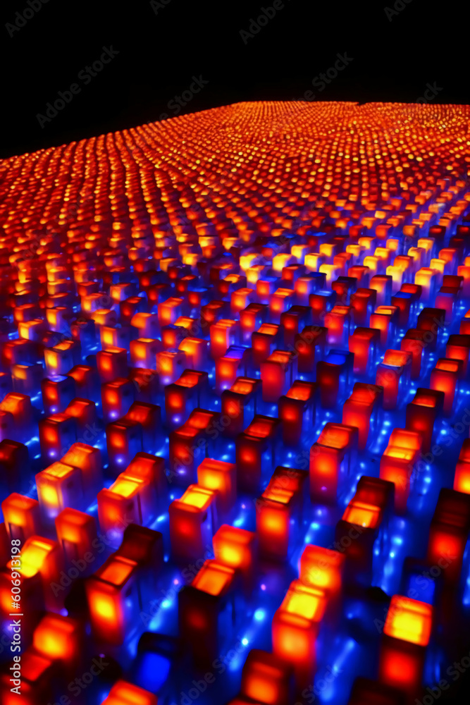 Fototapeta premium Red blue yellow pinpoint led lights mixing together beautifully. AI generative
