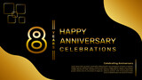 8 year anniversary logo design with a double line concept in gold color, logo vector template illustration