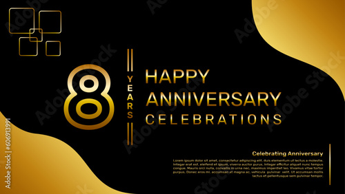 8 year anniversary logo design with a double line concept in gold color, logo vector template illustration photo