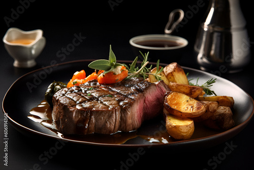 Steak with potatoes and vegetables - AI technology