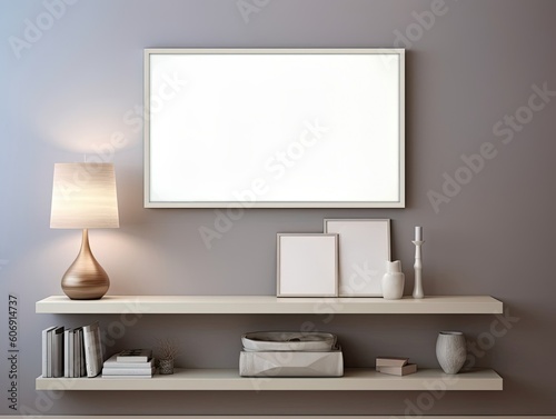 Mock up poster frame in modern beige home interior © Martin