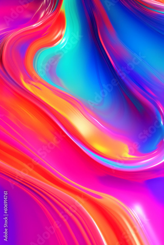 Vibrant Neon Liquid Background, iridescent rainbow gradient. AI generative