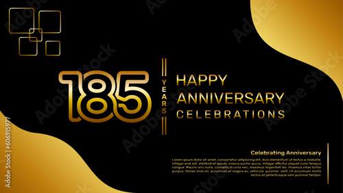 185 year anniversary logo design with a double line concept in gold color, logo vector template illustration