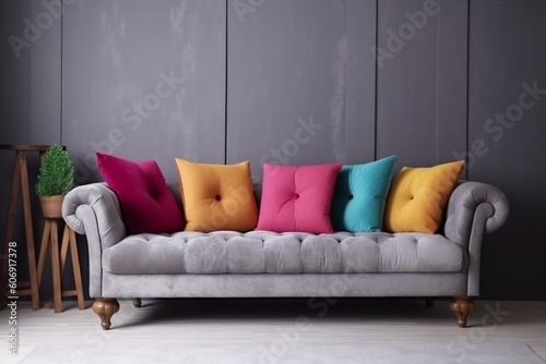 interior background cosy render copy space simple lifestyle decoration furniture indoor comfortable decor. Generative AI.