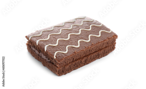Delicious chocolate sponge cake isolated on white