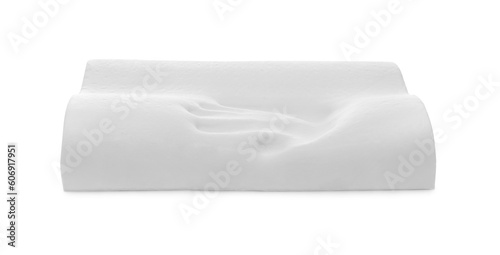 Orthopedic memory foam pillow with handprint isolated on white