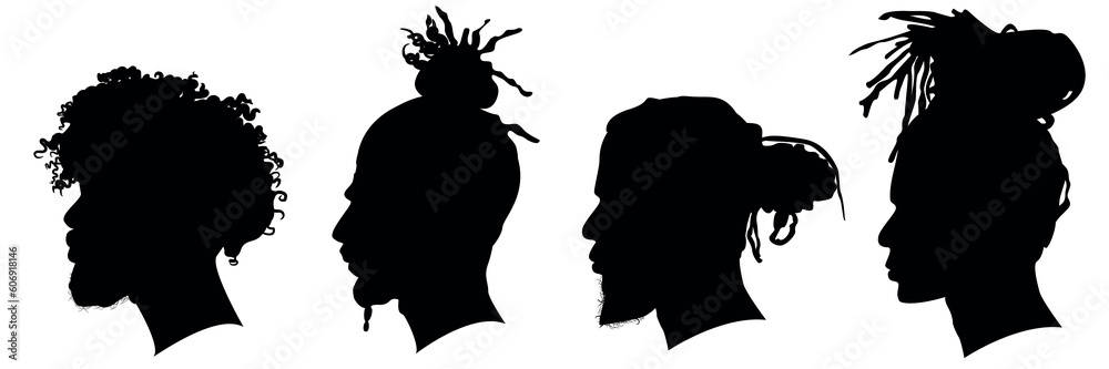 Ταπετσαρία Silhouettes of African American men part 5, profile with various hairstyles, contour on white background